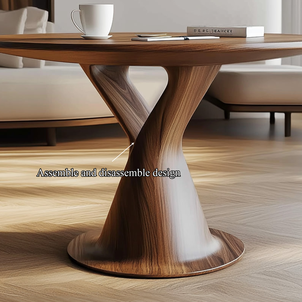 Modern Sculptural Round Coffee Table, Solid Wood Geometric Art Centerpiece Table for Living Room, Lounge, Foyer