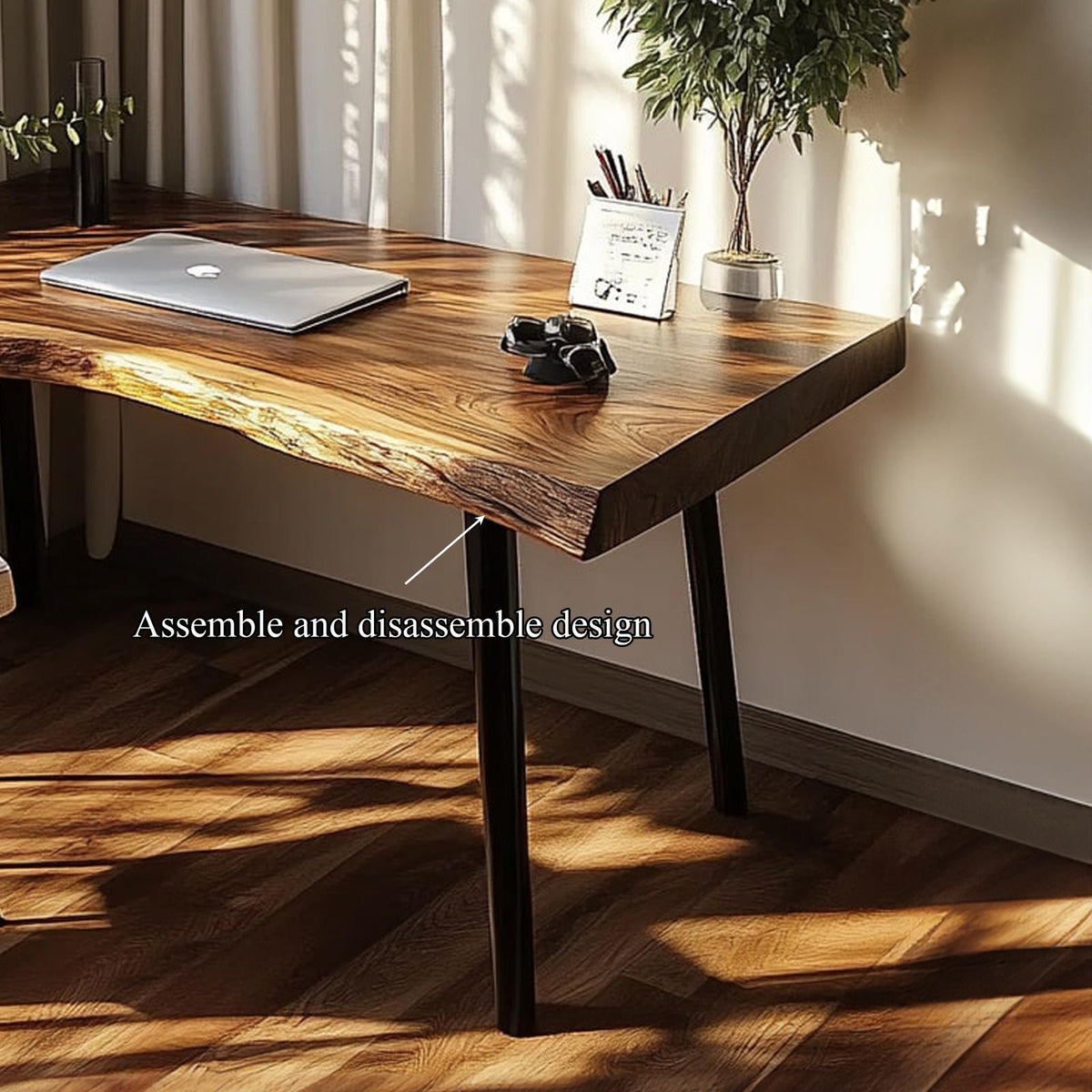 Rustic Modern Desk, Handcrafted Solid Wood Computer Writing Table for Bedroom, Home Office Study Workspace