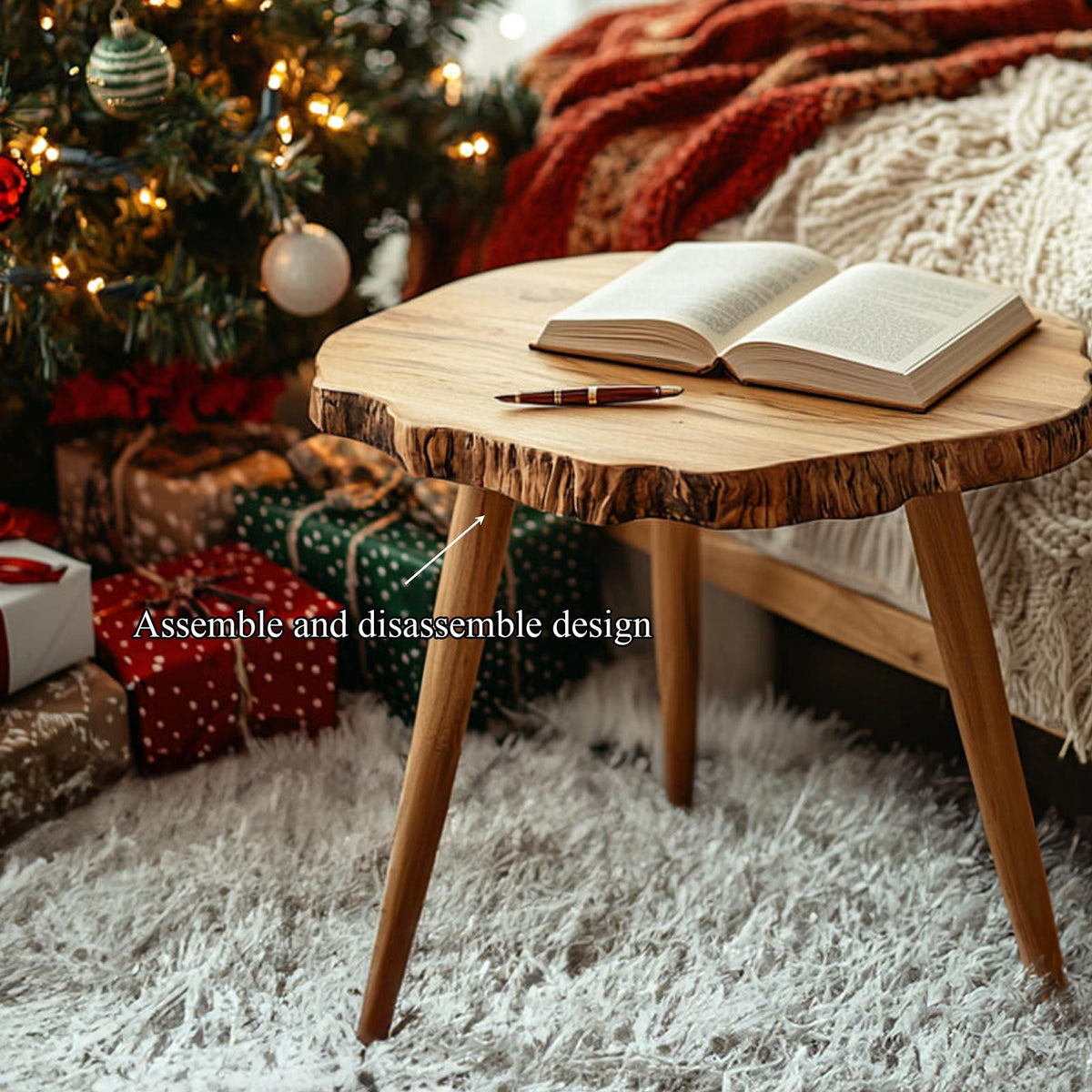 Rustic Bedside Nightstand Table, Solid Wood End Side Table with Live Edge Accent for Cozy Bedroom