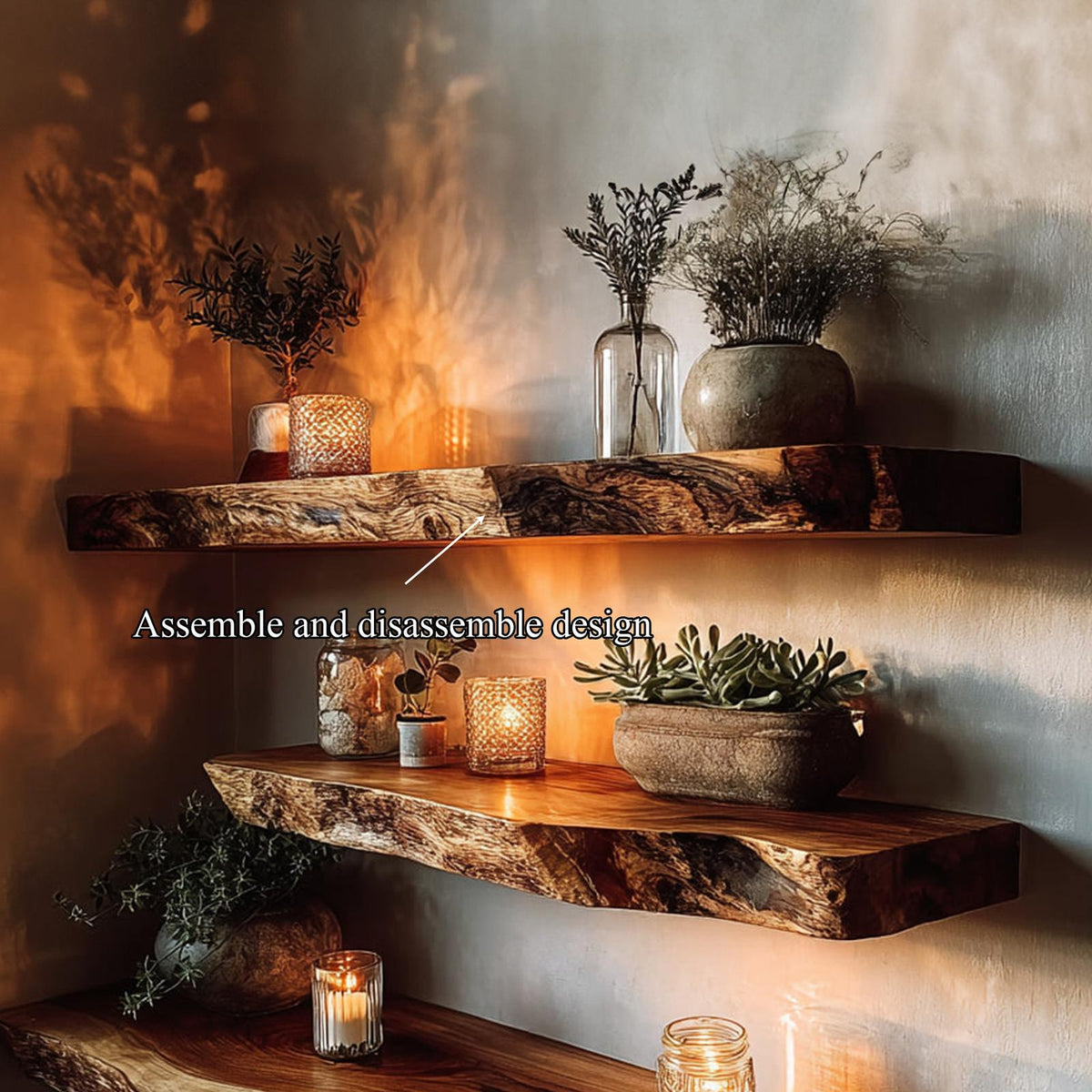 Rustic Live Edge Corner Floating Shelf Living Room