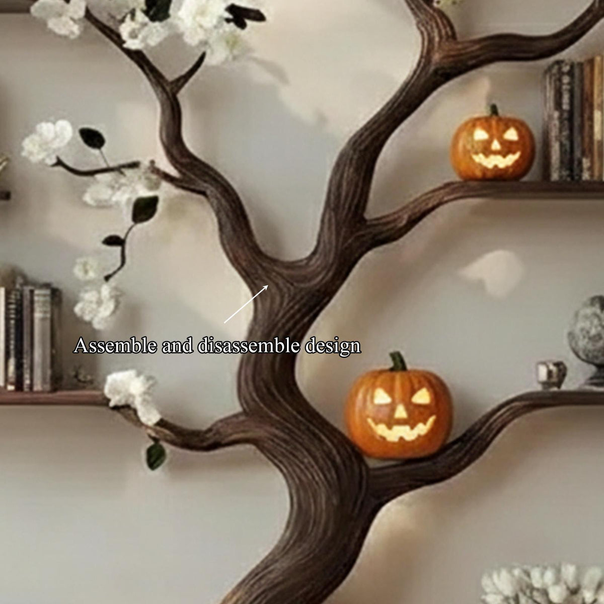 Rustic Natural Tree Branch Wall Bookshelf, Spooky Halloween Floating Bookshelf, Goth Tree Branch Wall Decor