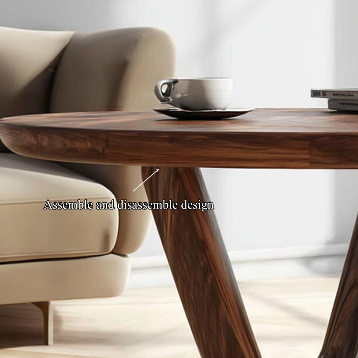 Modern Sculptural V Base Coffee Table, Unique Solid Wood Geometric Art Centerpiece Table for Living Room, Lounge
