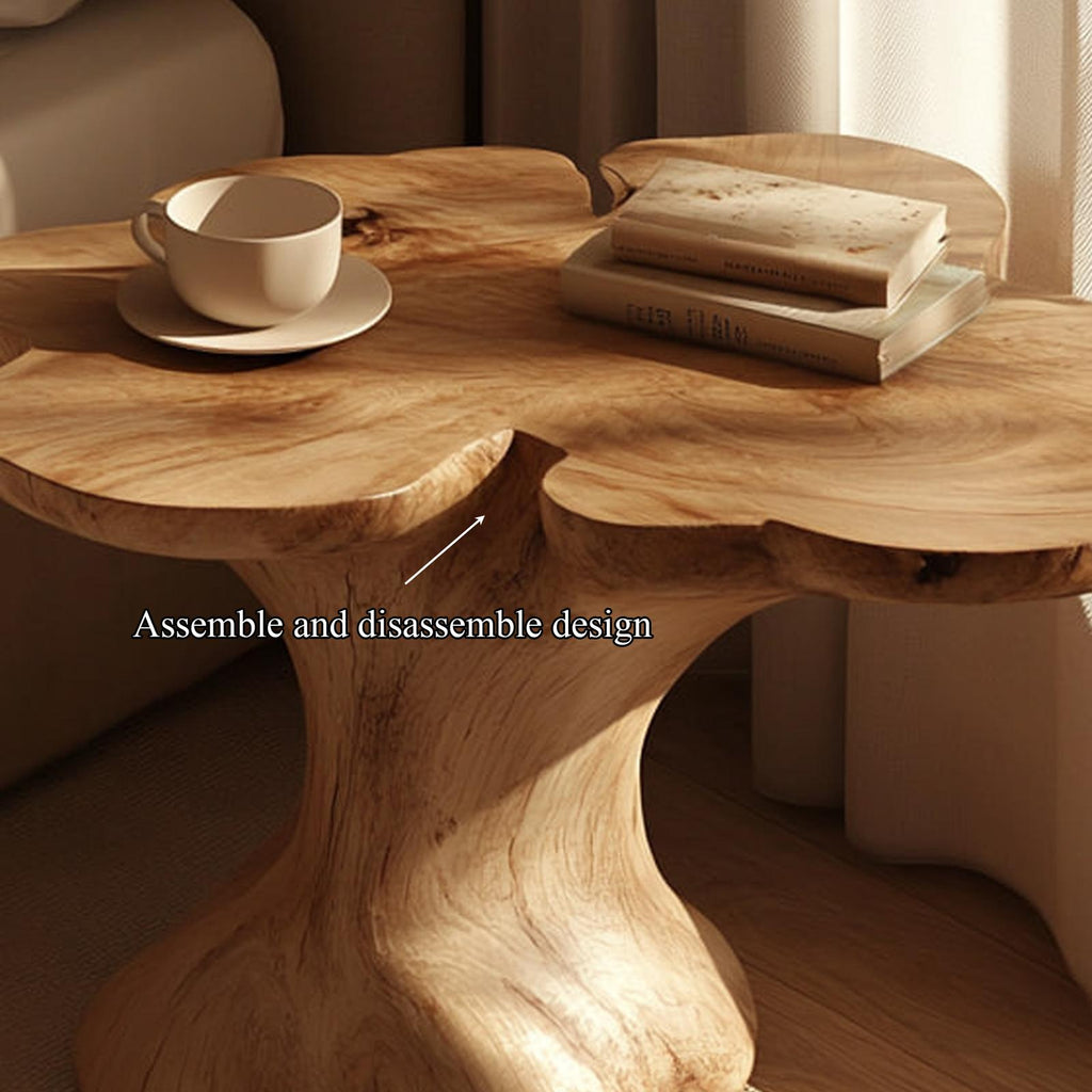 Rustic Organic Shaped Wood End Table, Handcrafted Bedside Nightstand & Accent Side Table for Bedroom & Living Room