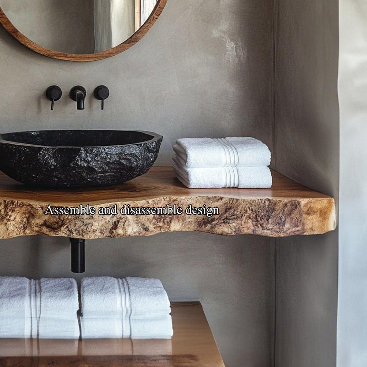 Rustic Floating Shelf, Farmhouse Solid Wood Bathroom Vanity Countertop, Washroom Single Sink Console Shelf
