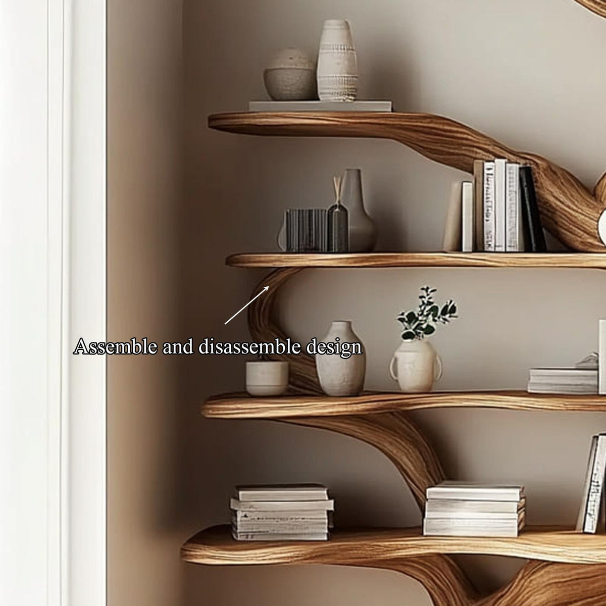 Rustic Unique Tree Shaped Wood Bookshelf, Large Handcrafted Branch Bookcase & Storage Organizer for Living Room