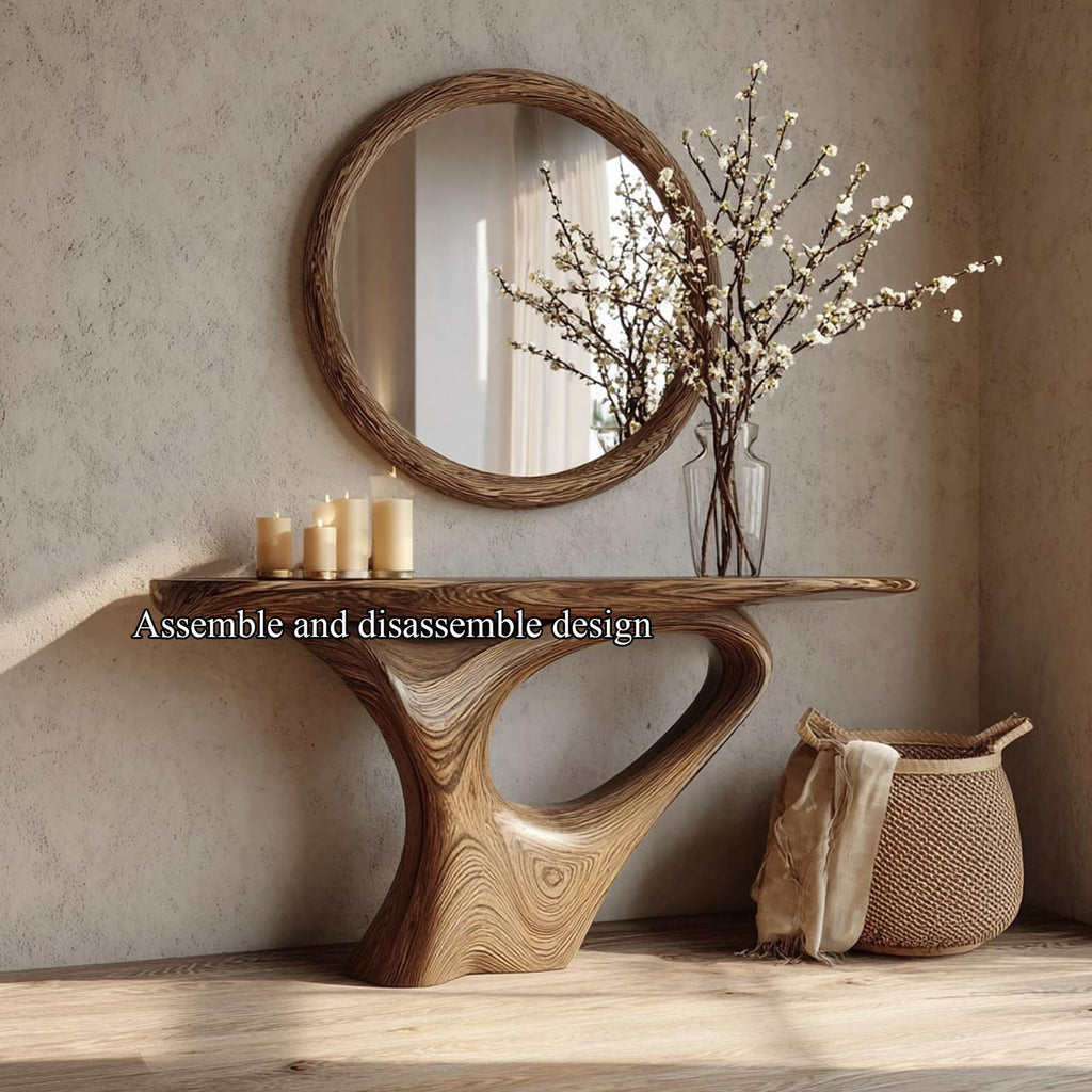 Mid Century Modern Organic Solid Wood Console Table, Living Room & Entryway Accent Sofa Table, Model