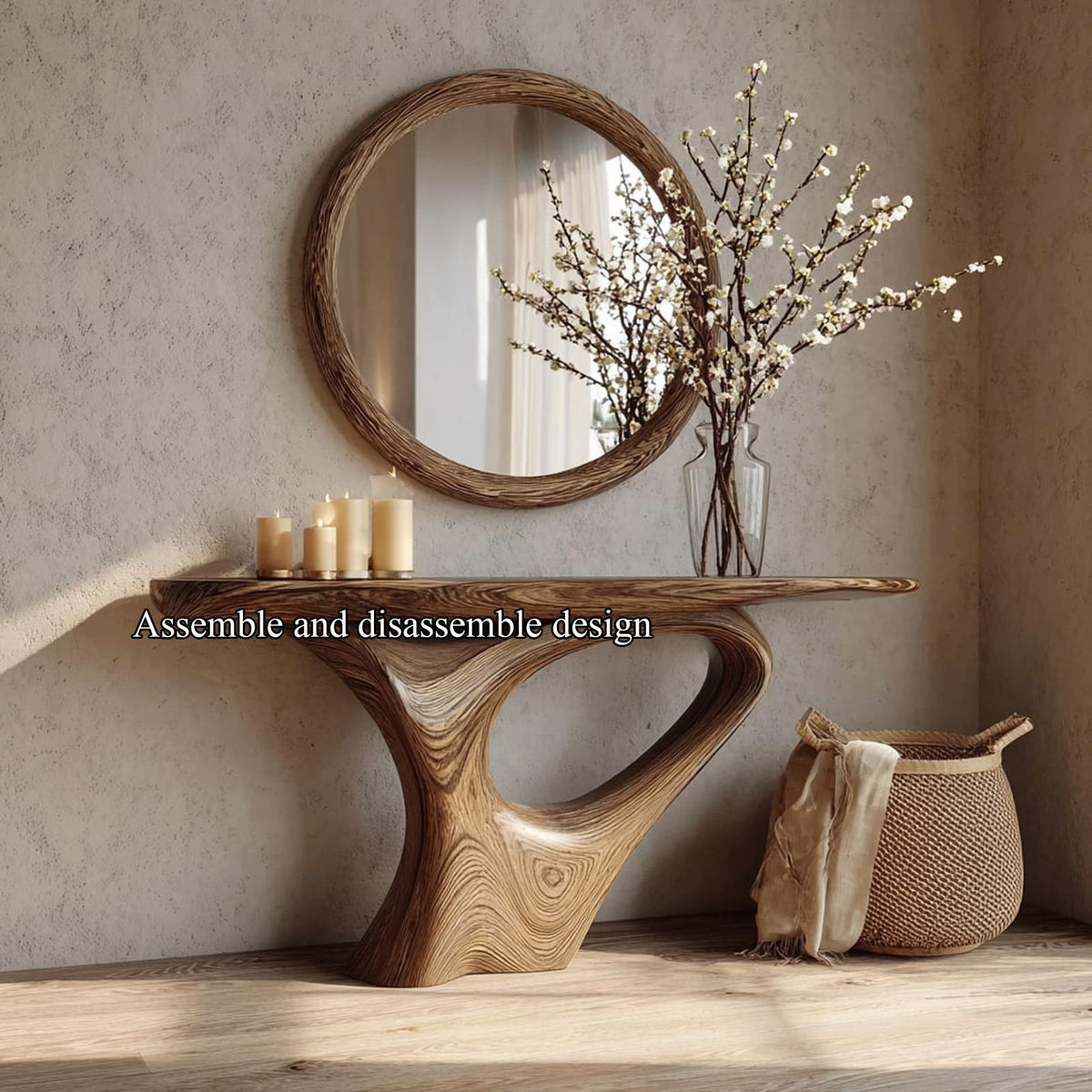 Mid Century Modern Organic Solid Wood Console Table, Living Room & Entryway Accent Sofa Table, Model