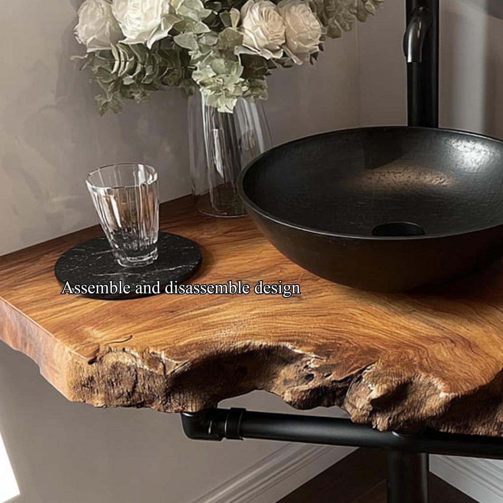 Mid-Century Floating Shelf, Narrow Solid Wood Washroom Vanity Countertop, Small Bathroom Single Sink Shelf