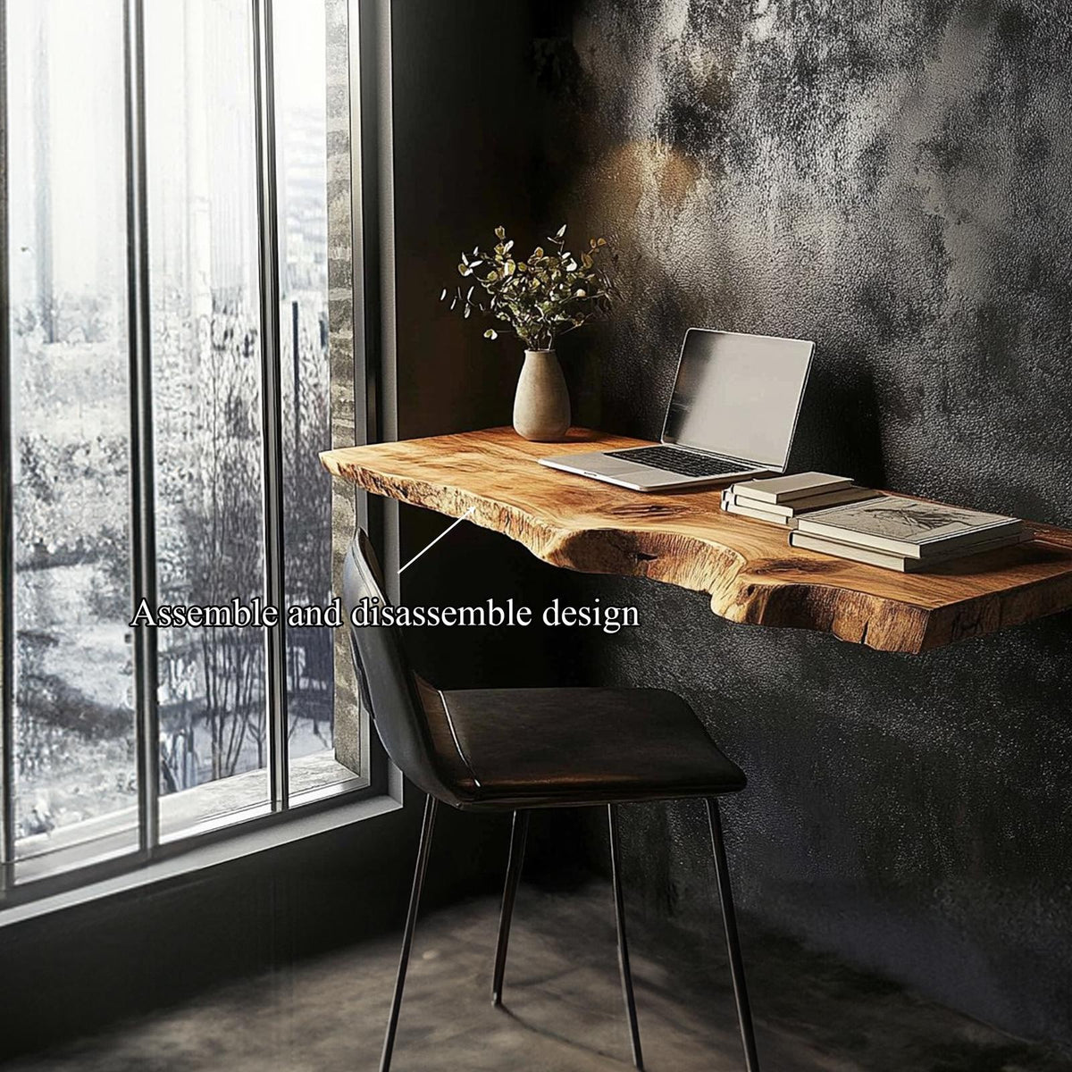 Rustic Floating Wood Desk, Wall Mounted Compact Space-Saving Study Table & Laptop Writing Desk for Home Office or Bedroom