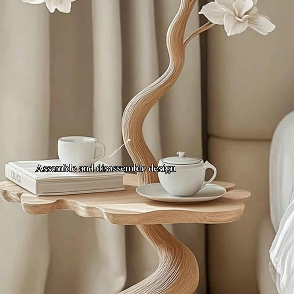 Rustic Tree Shaped Wood Side Table, Handcrafted Natural Log Bedside Nightstand & Accent End Table for Bedroom