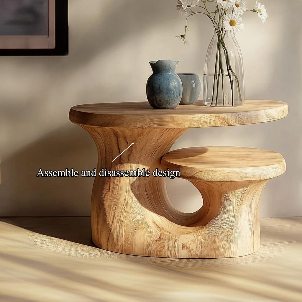 Organic Modern Sculptural Side Table, Solid Wood Pedestal Accent End Table for Living Room, Handmade Bedroom Nightstand