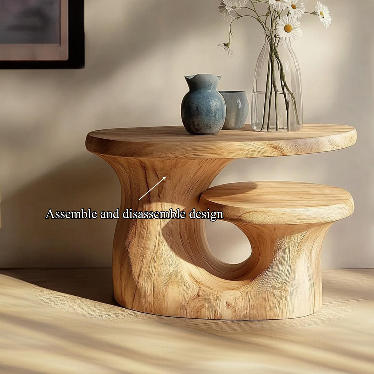 Organic Modern Sculptural Side Table, Solid Wood Pedestal Accent End Table for Living Room, Handmade Bedroom Nightstand