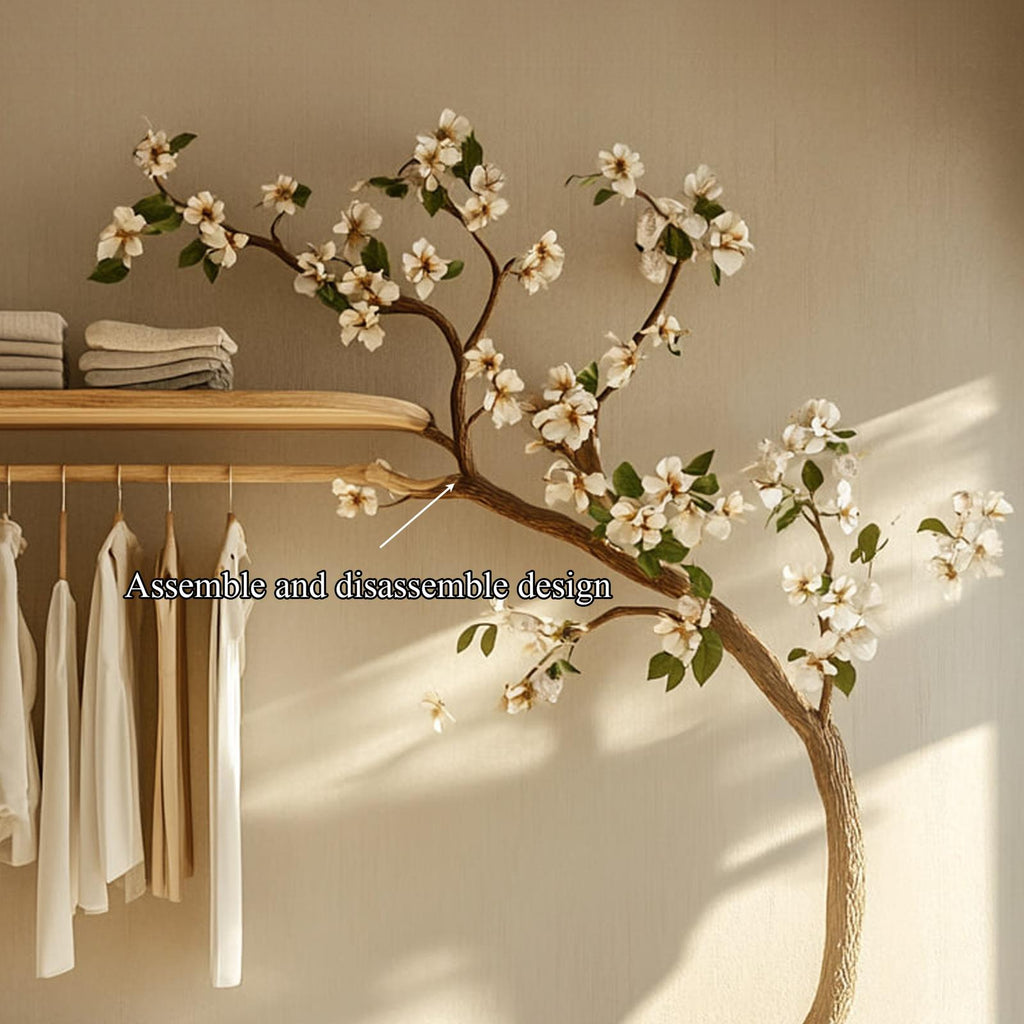 Minimalist Wood Tree Wardrobe, Handcrafted Solid Wood Garment Rack, Standing Clothes Coat Stand Organizer