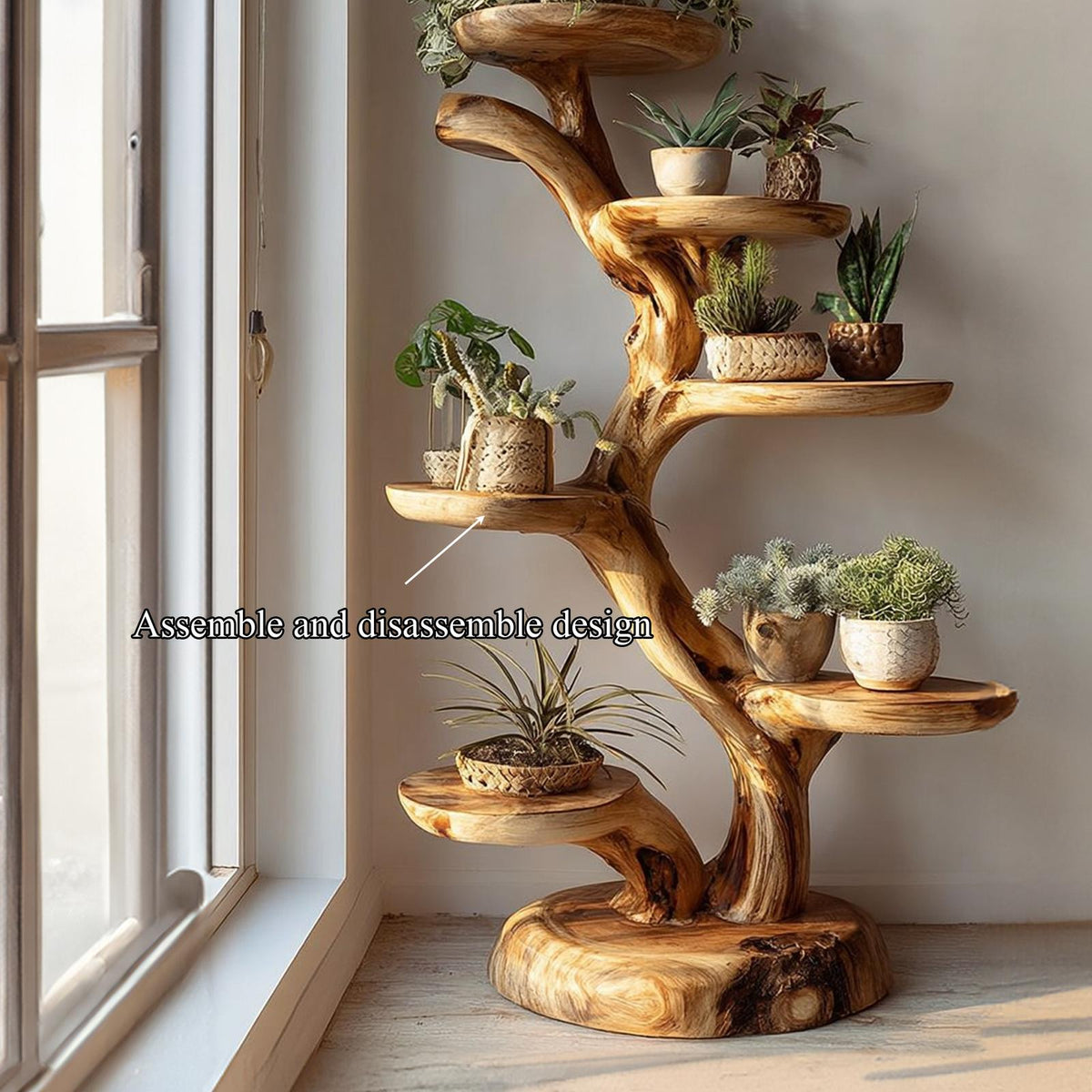 Rustic Tree Plant Stand Botanical Living Room