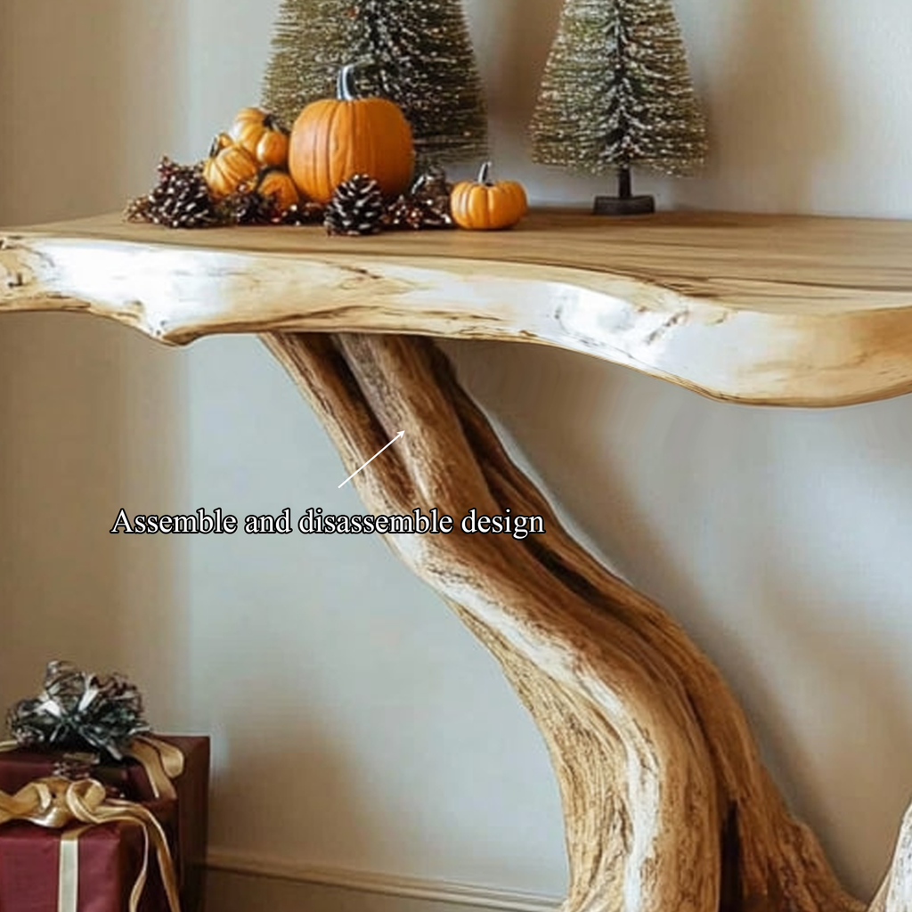 Mid Century Modern Console Table, Handcrafted Solid Wood Tree Root Base, Natural Live Edge Entryway Table