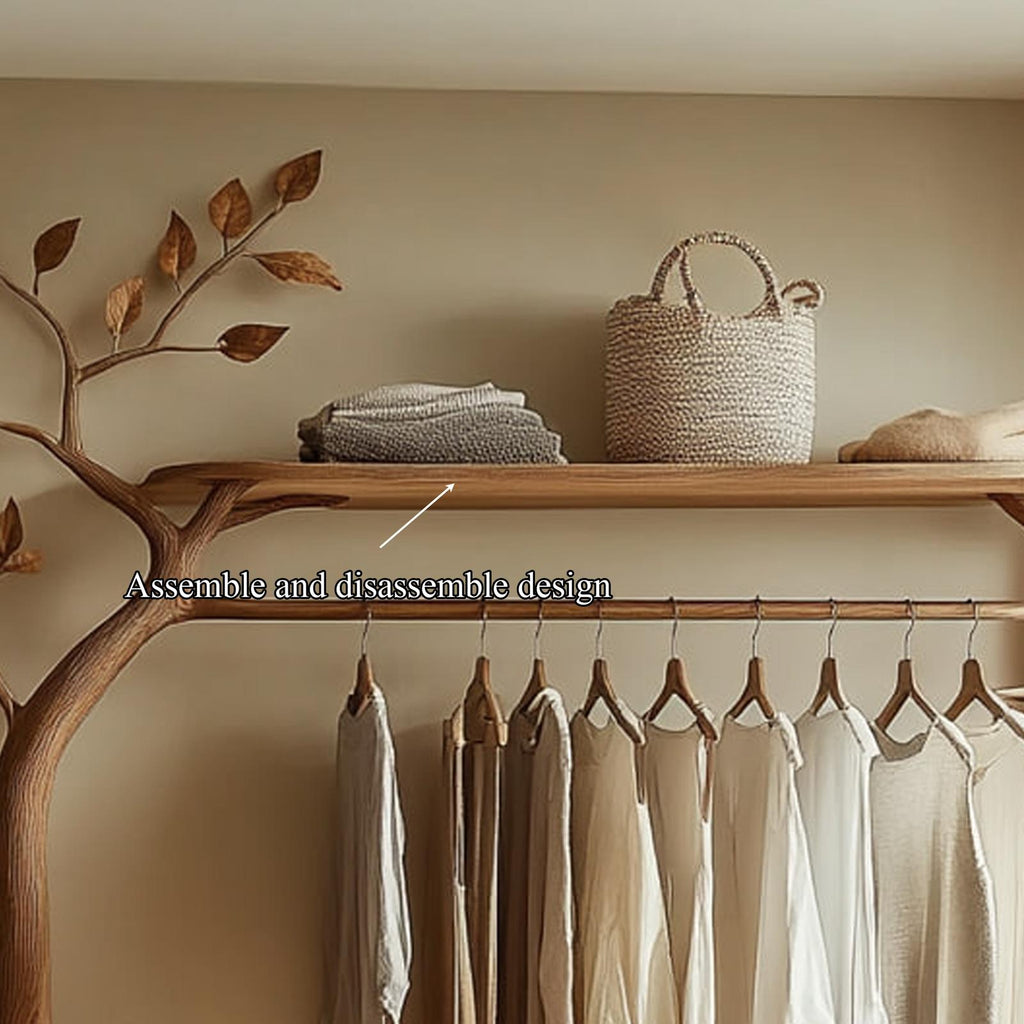 Rustic Tree Clothes Rack Solid Wood Bedroom Organizer