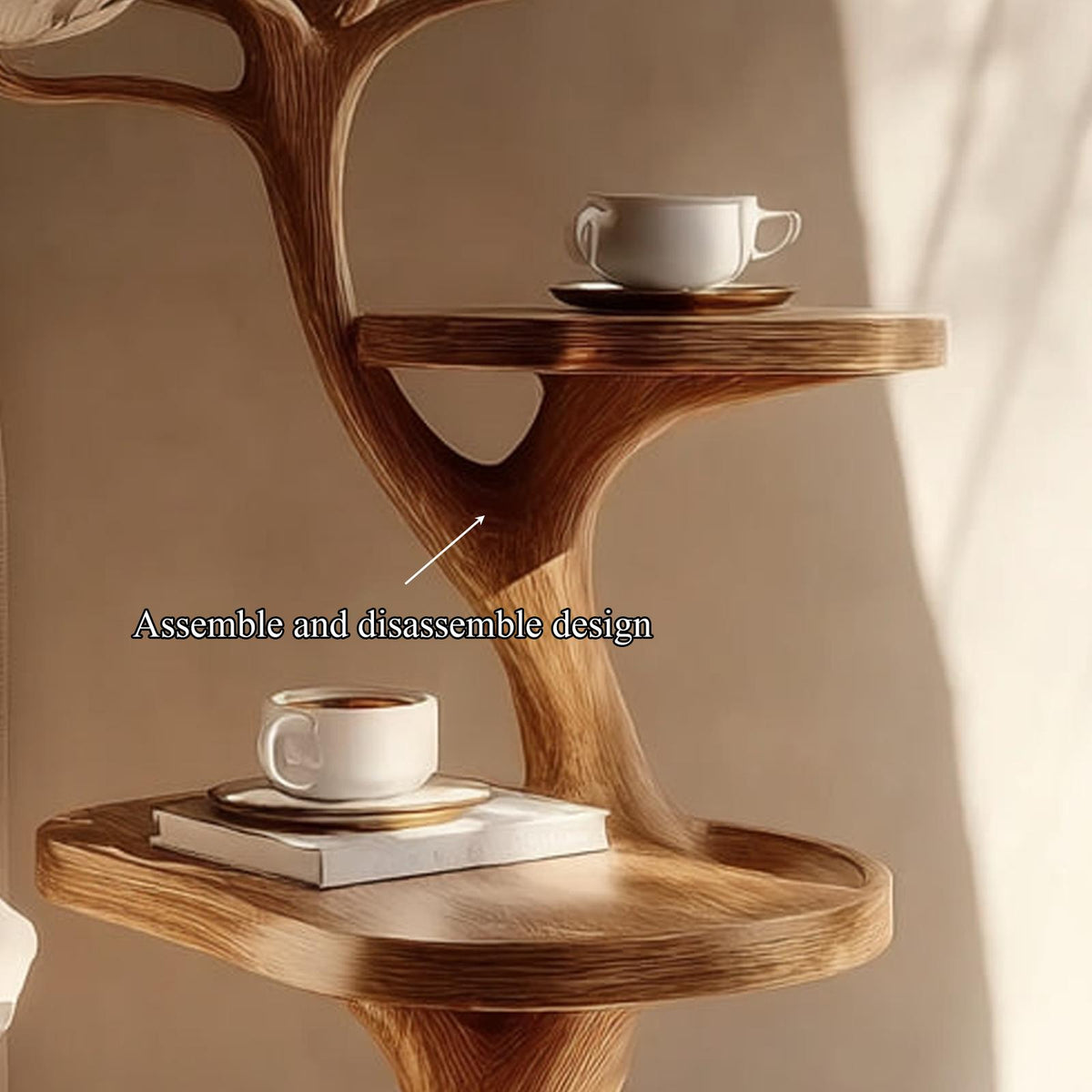 Rustic Wood Sculptural Bedside Table, Modern Bedroom Nightstand & Space Saving Corner Accent End Table