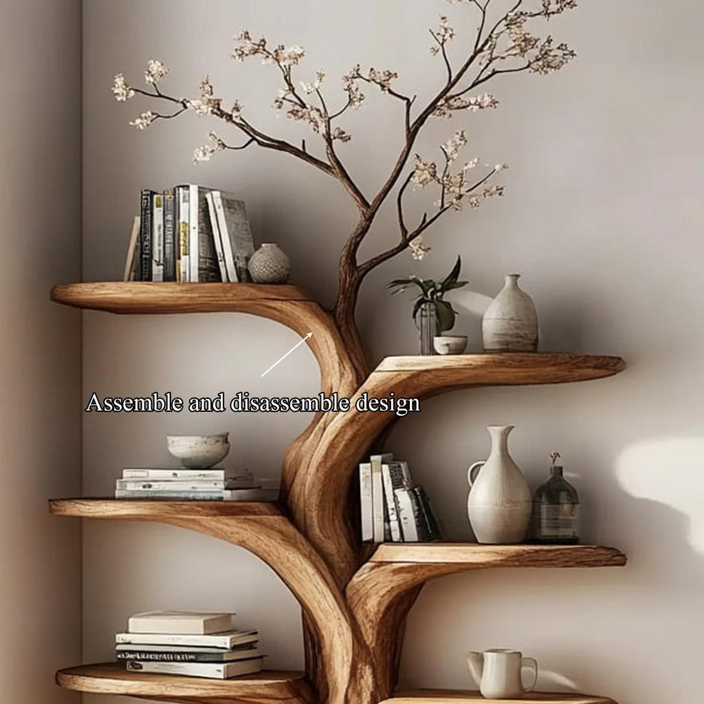 Rustic Wall Mounted Tree Shelf, Wooden Floating Branch Bookshelf & Cozy Decorative Display Rack for Living Room