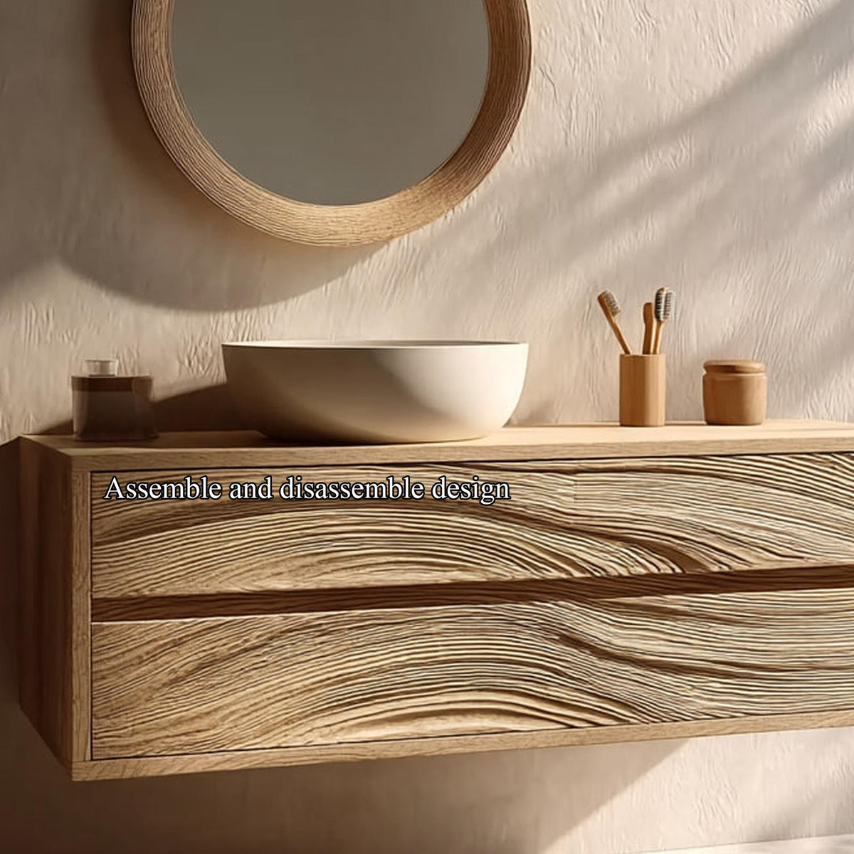 Spry Interior Rustic Wood Bathroom Vanity Cabinet, Wall Mounted Floating Single Sink Console Organizer Storage for Bathroom, SINLKIBRV153