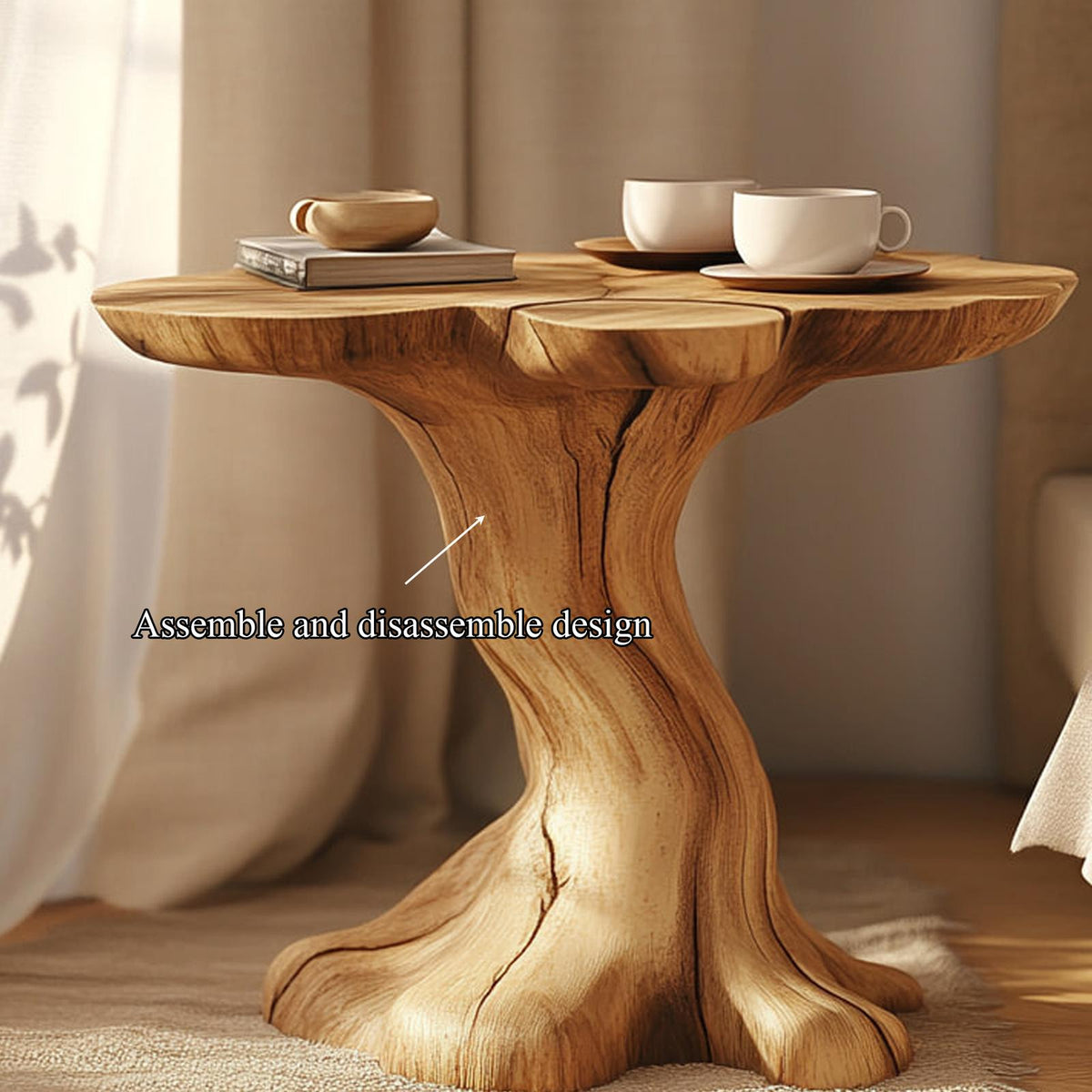 Handcrafted Rustic Wood Sculptural Nightstand, Organic Shaped End Table & Bedside Accent for Living Room, Bedroom
