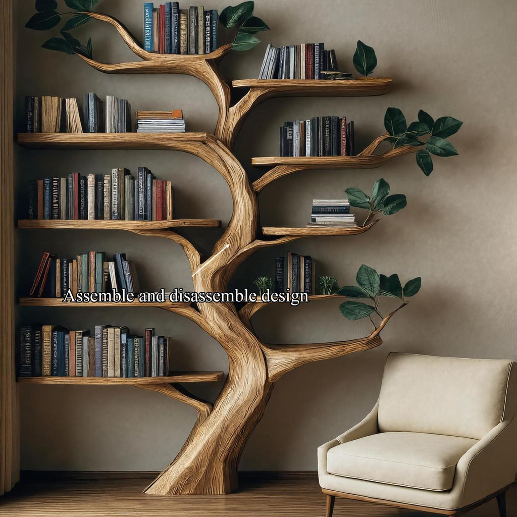 Rustic Branch Bookshelf, Solid Wood Wall Mounted Bookcase & Decorative Floating Organizer for Living Room or Dining Room