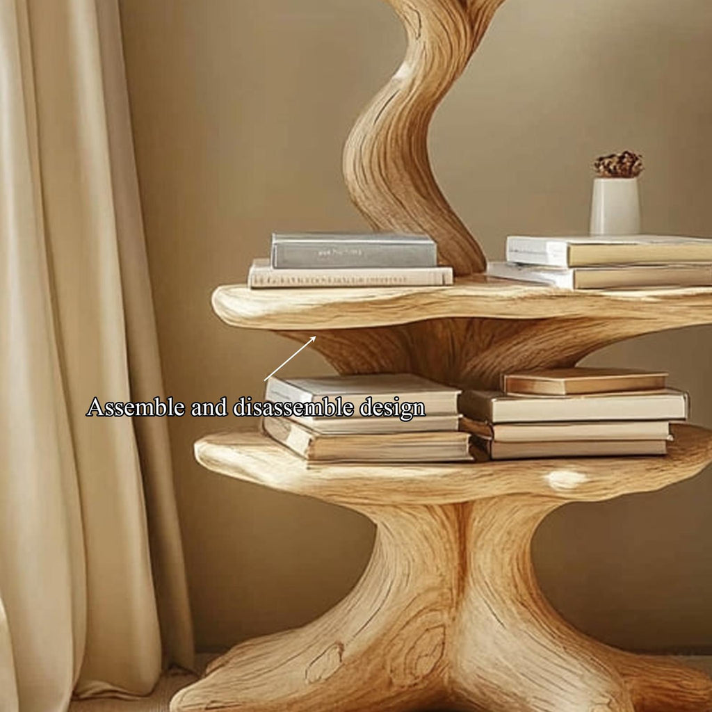 Artistic Rustic Wood Nightstand, Handcrafted Modern Bedside Table & Small Accent End Table for Bedroom Decor