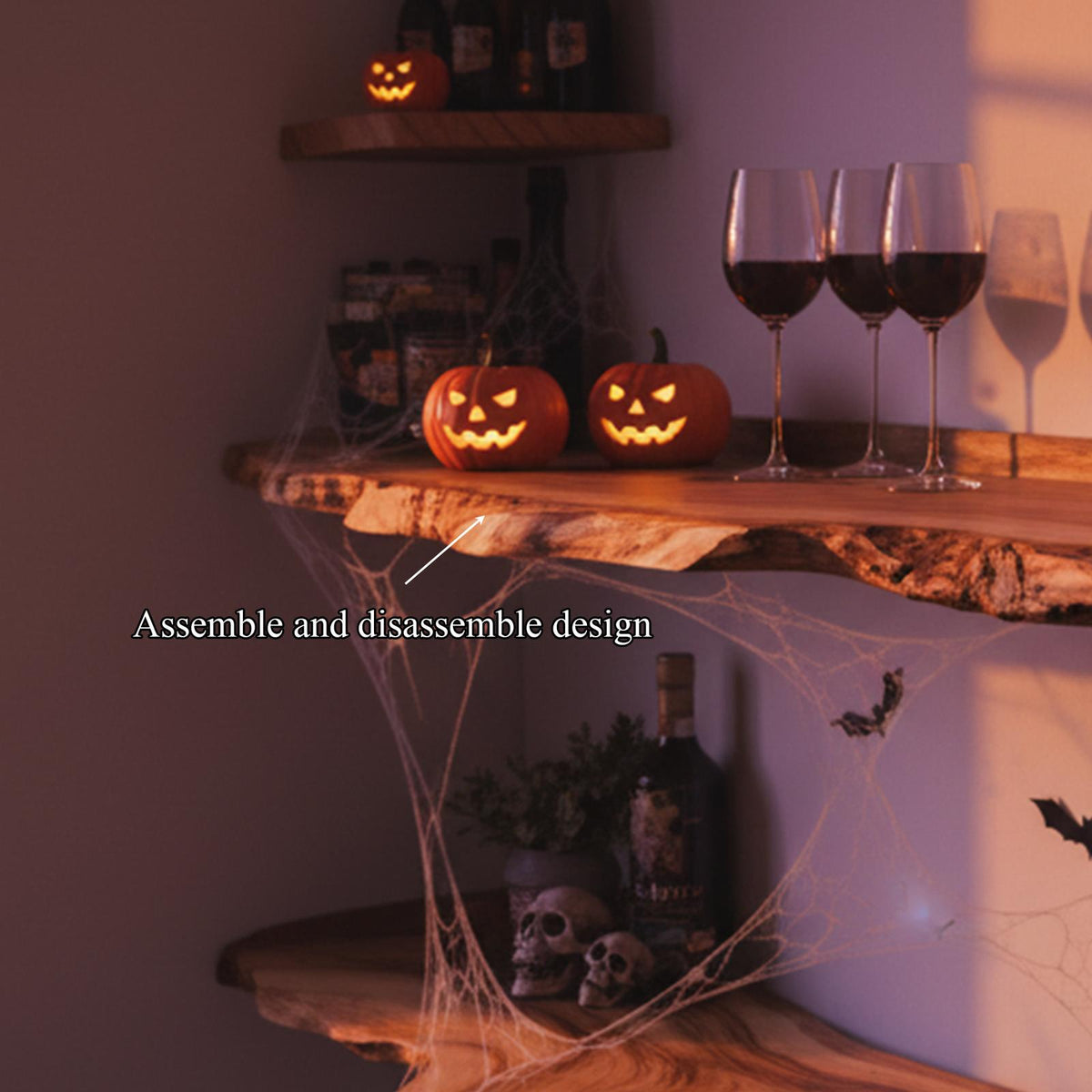 Rustic Floating Wooden Shelves, Tree Branch Design Wall Mounted Display Shelves, Gothic Spooky Home Decor