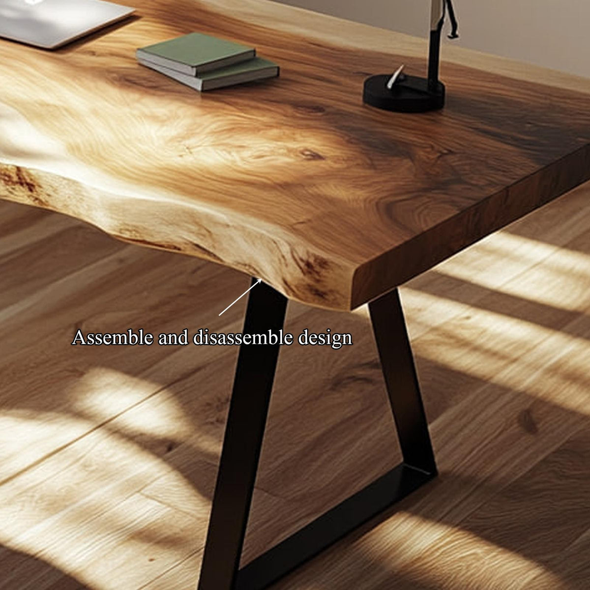Rustic Live Edge Writing Desk, Solid Natural Wood Computer Table for Home Office, Study & Reading Room Workspace