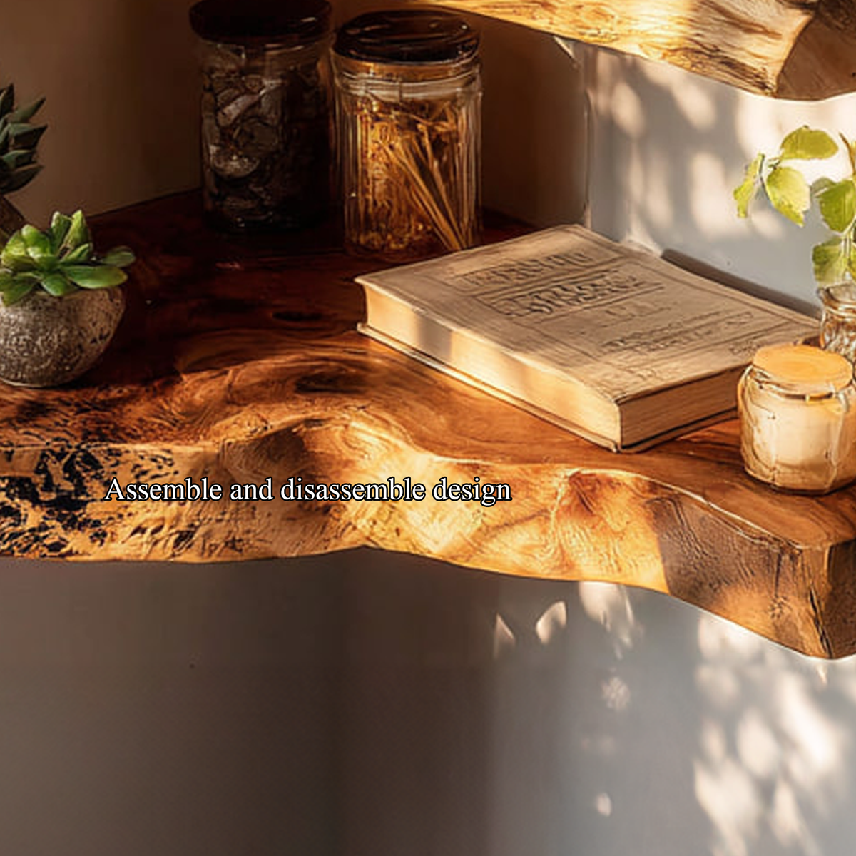 Rustic Floating Corner Display Shelf, Wall Mounted Solid Wood Corner Storage Organizer for Bathroom