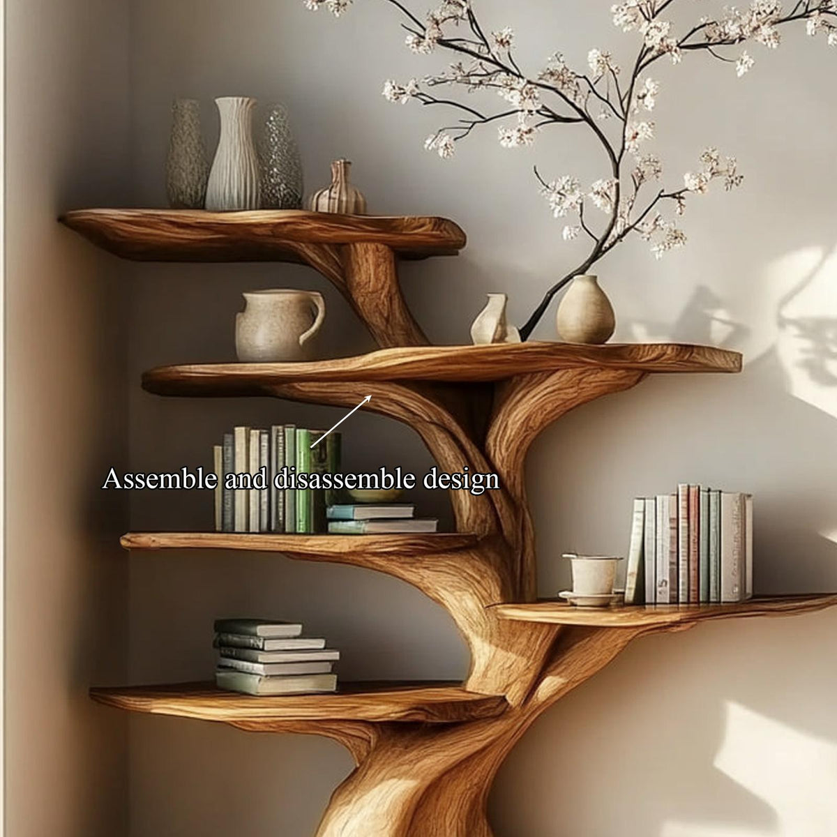 Rustic Tree Wall Bookshelf, Handcrafted Wood Floating Branch Shelf & Cozy Display Organizer for Living Room Decor