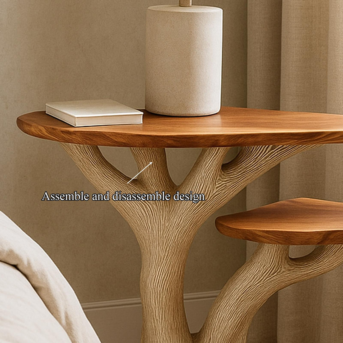 Rustic Organic Shaped Bedside Table, Handcrafted Natural Wood Nightstand & Accent End Table for Bedroom Furniture
