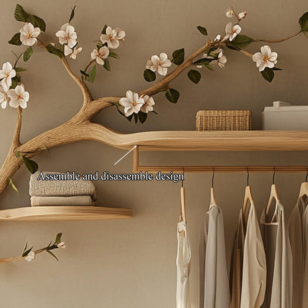 Rustic Tree Clothes Rack Solid Wood Bedroom Organizer