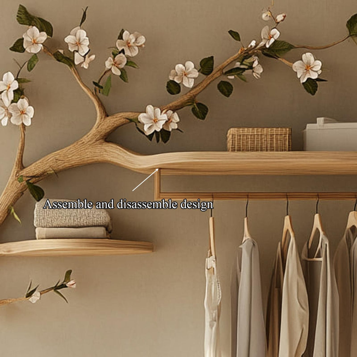 Rustic Tree Clothes Rack Solid Wood Bedroom Organizer