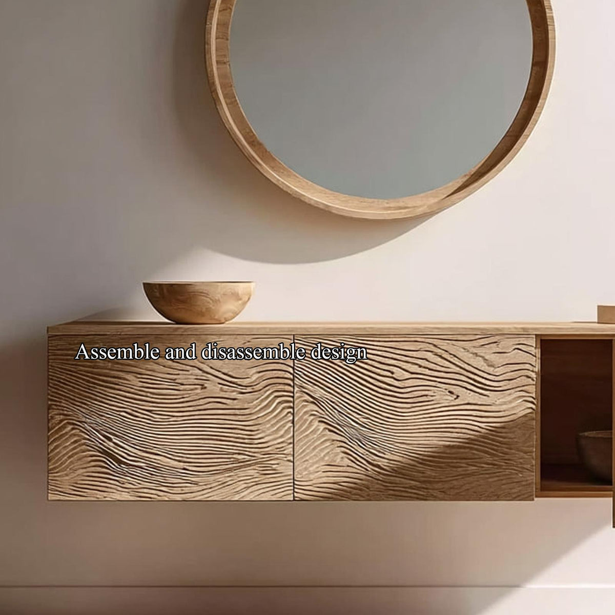 Spry Interior Mid Century Wood Bathroom Vanity Cabinet, Wall Mounted Floating Single Sink Storage Console Bathroom Decor, SINLKIBRV152