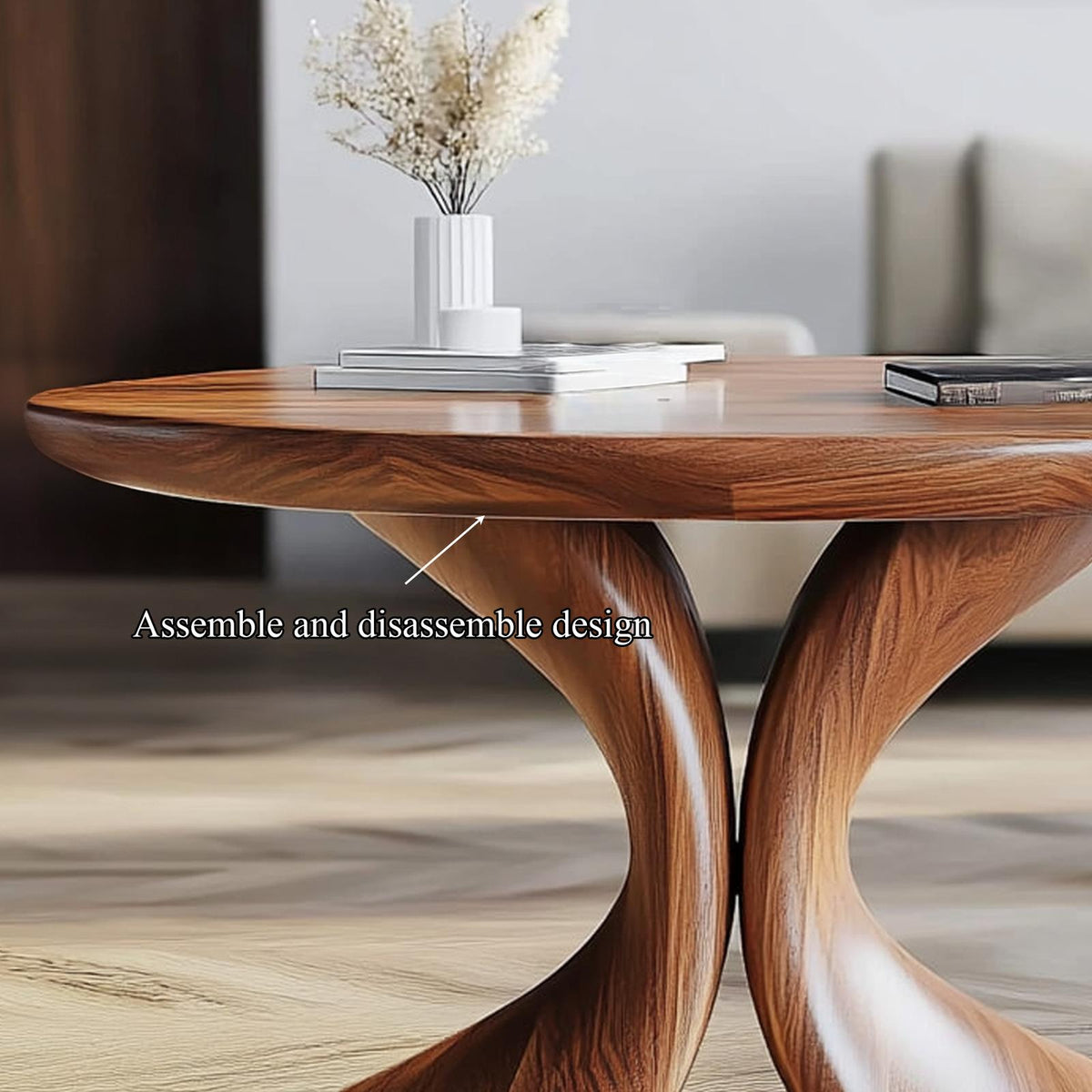 Modern Sculptural Coffee Table, Unique Solid Wood Abstract Art Shape Centerpiece Table for Contemporary Living Room