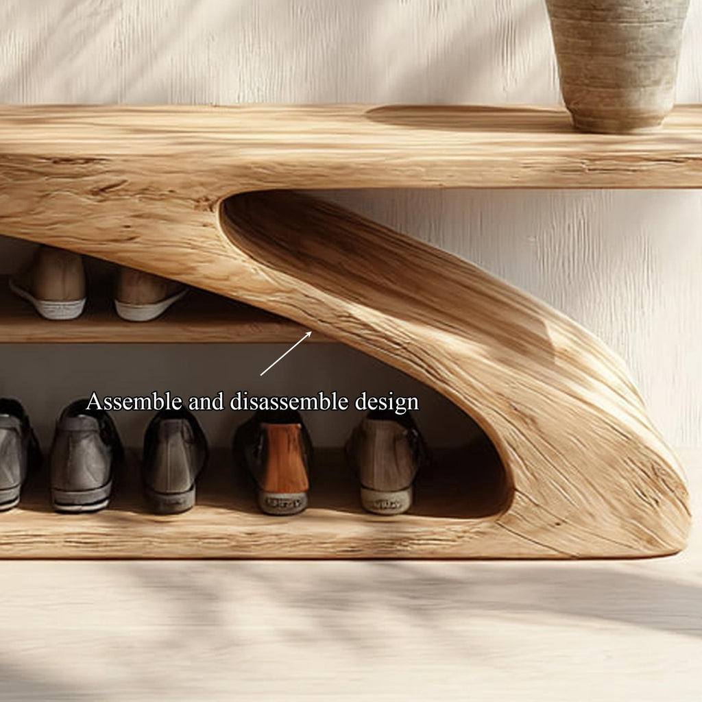 Rustic Solid Wood Shoe Bench Entryway