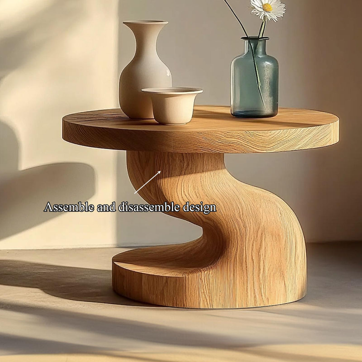 Organic Modern End Table, Solid Wood Accent Side Table for Living Room & Bedroom Nightstand, Handcrafted Pedestal Design