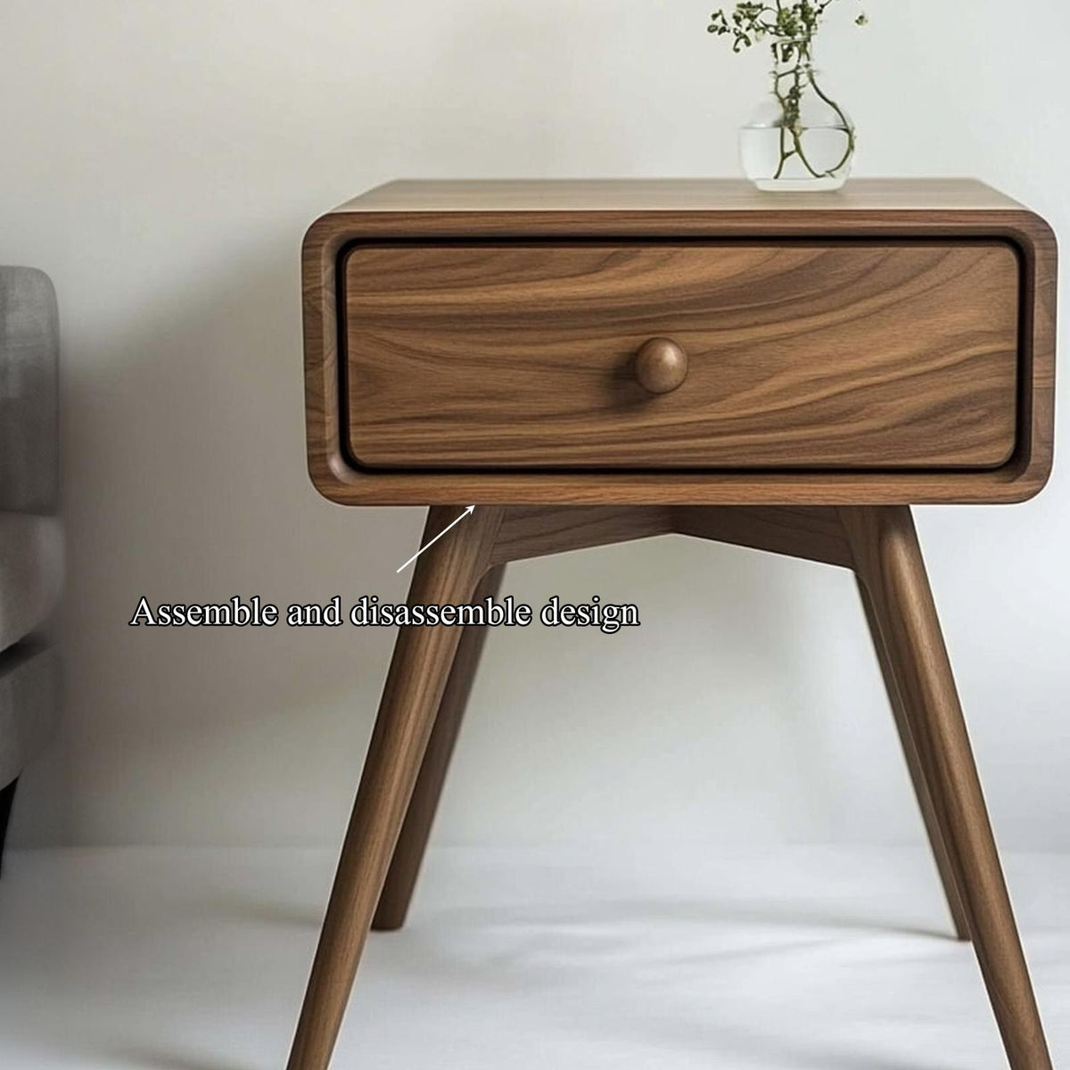 Minimalist Sculptural Wood Side Table, Modern Geometric Bedside End Table for Bedroom & Living Room, Model