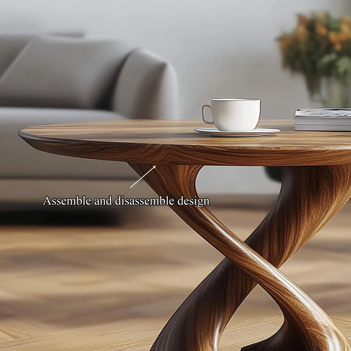 Mid Century Twist Coffee Table, Handcrafted Wood Sculptural Abstract Centerpiece Table for Living Room, Studio, Den