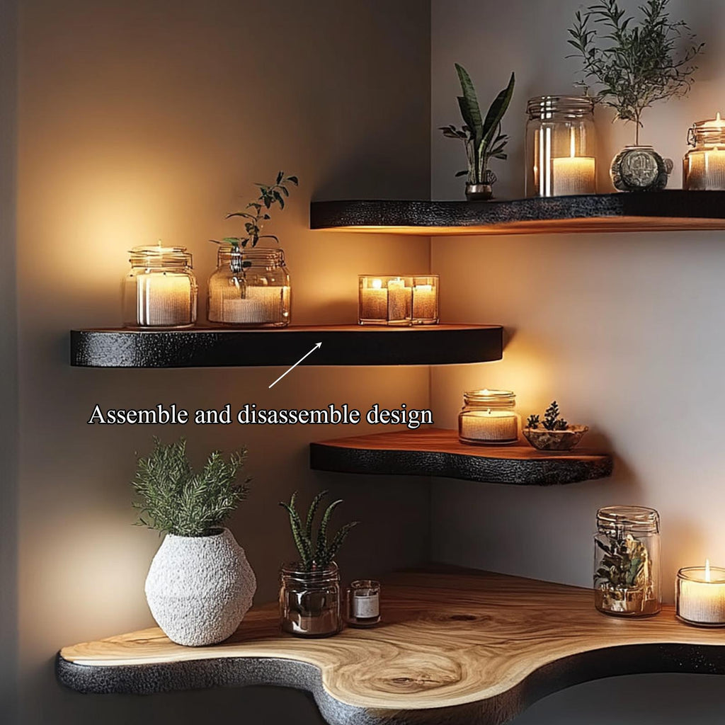Rustic Live Edge Floating Corner Shelf Handmade For Cozy Home Decor