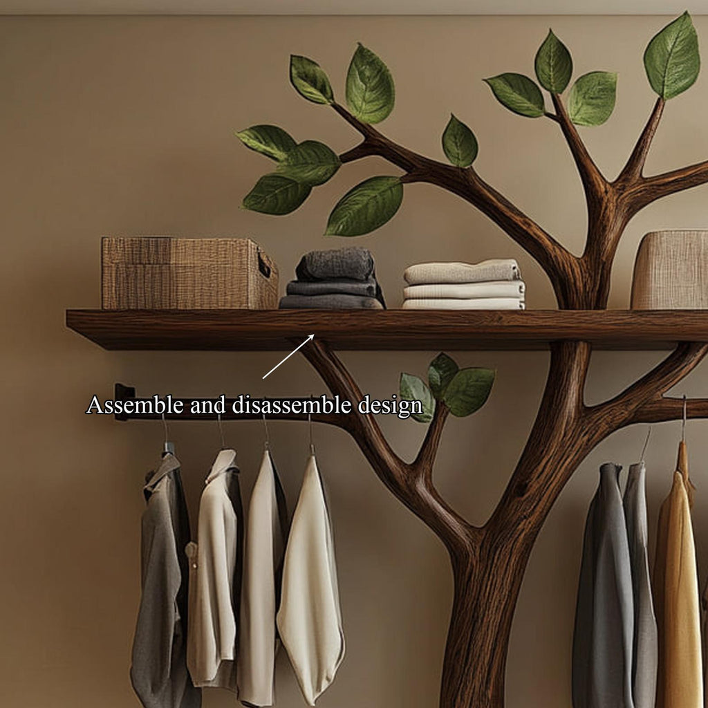 Minimalist Solid Wood Tree Wardrobe Rack Modern Look Bedroom