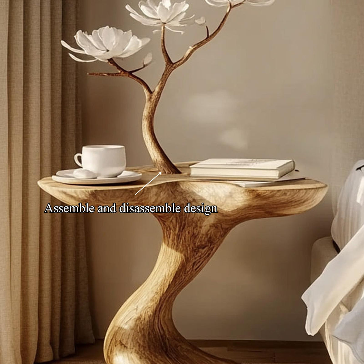 Artistic Rustic Wood Nightstand, Handmade End Table & Corner Bedside Accent Cabinet for Bedroom, Living Room