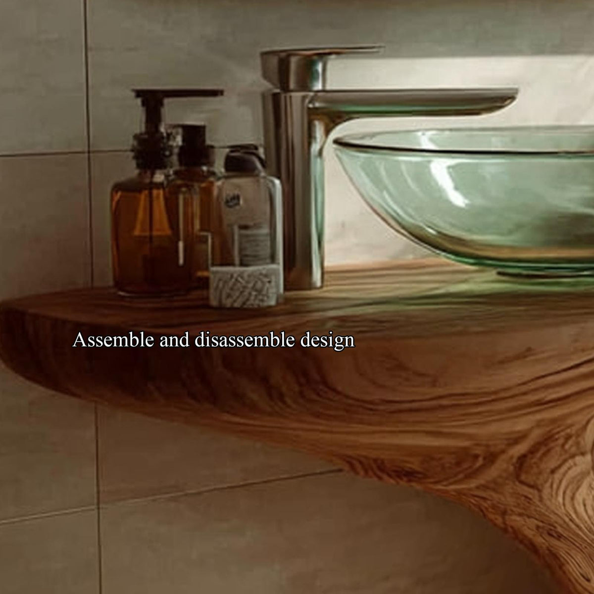 Rustic Handmade Washstand, Solid Wood Bathroom Vanity Console, Single Sink Countertop with Storage Drawer