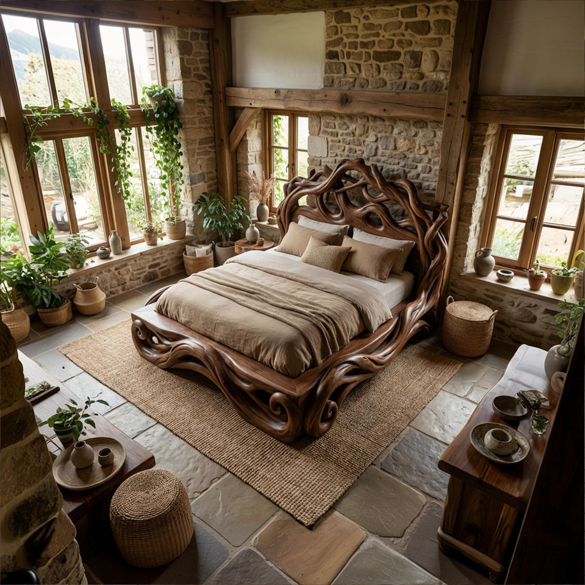 Rustic Platform Style Bed For Bedroom Or Private Room