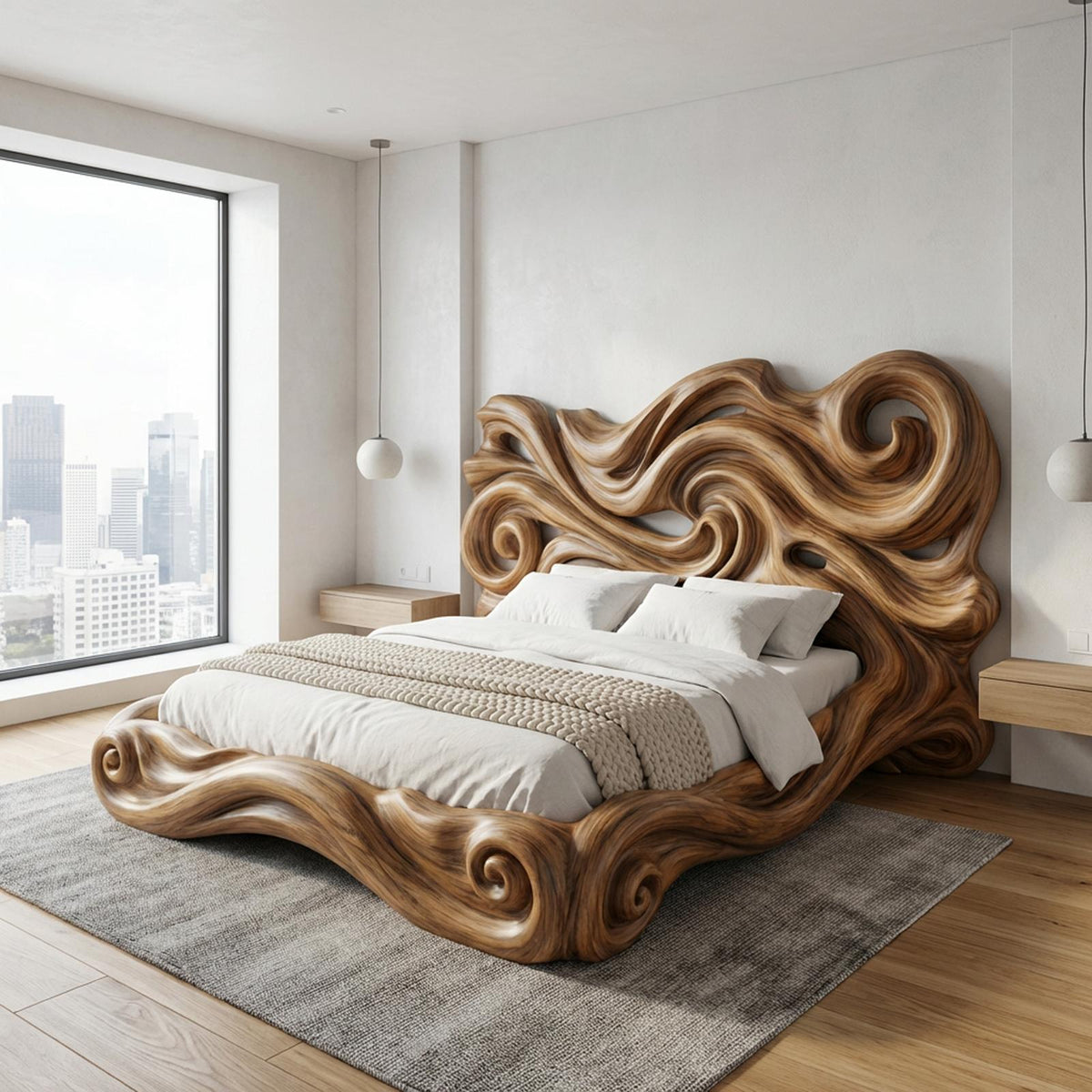 Rustic Sculptural Bed Frame For Bedroom Or Master Bedroom