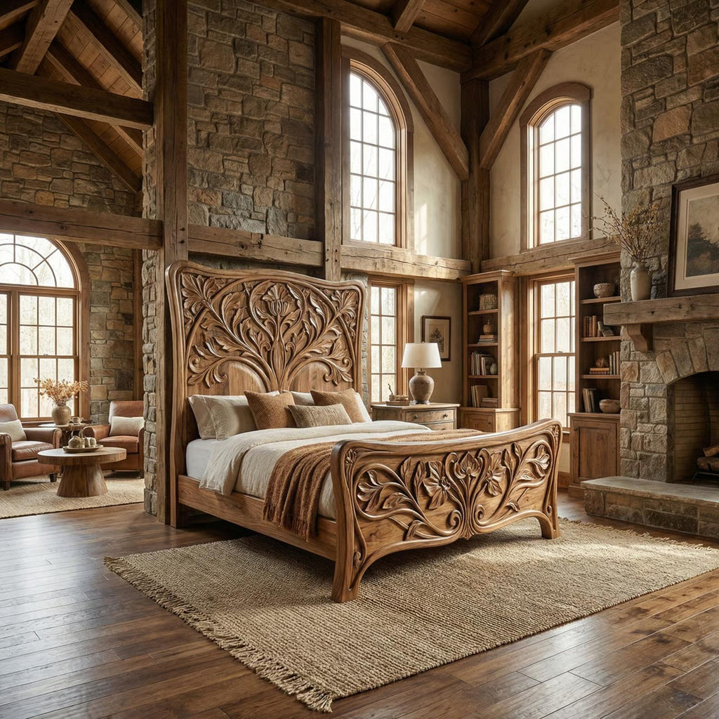 Rustic Curved Platform Bed For Bedroom Or Master Bedroom