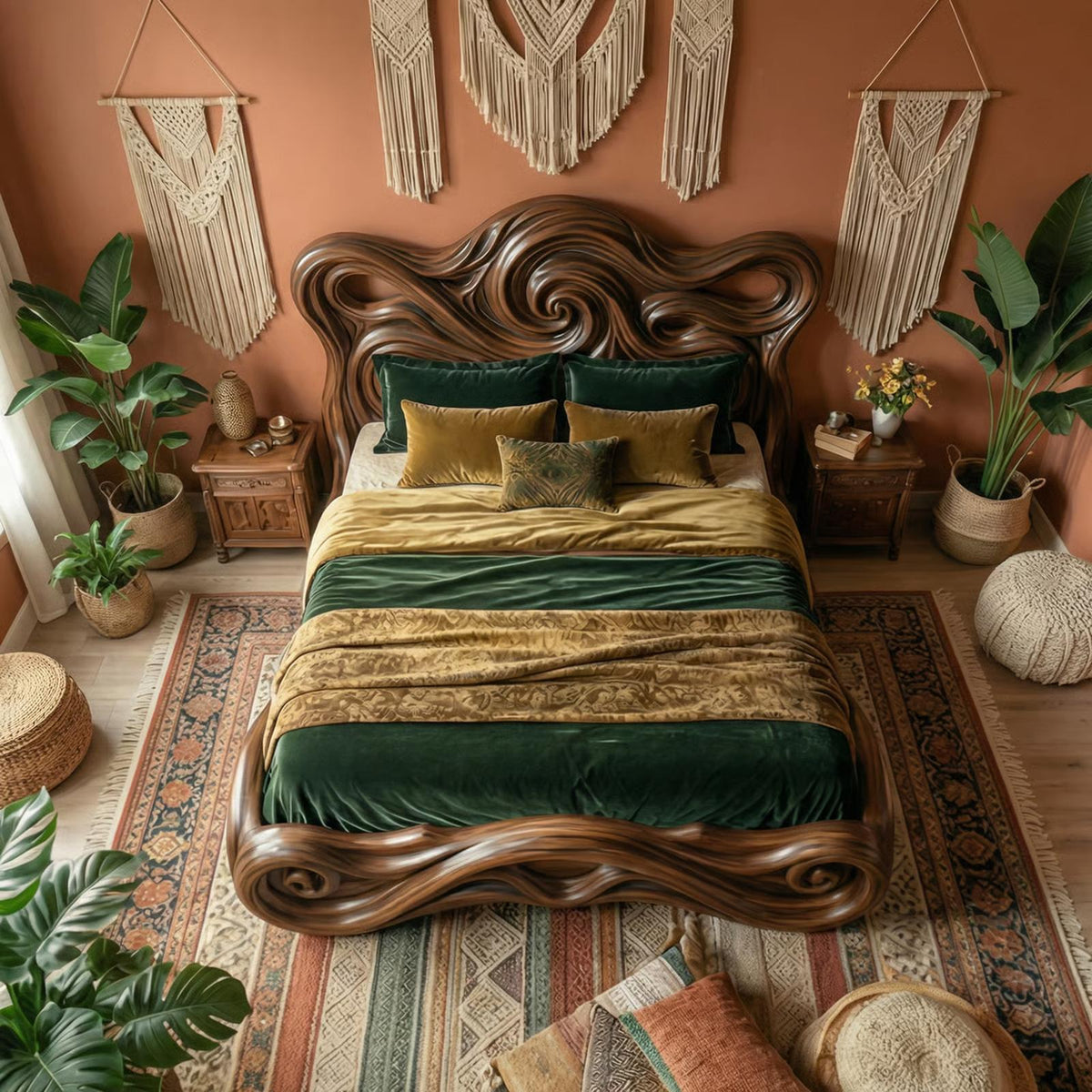 Rustic Organic Platform Bed For Bedroom Or Resting Room