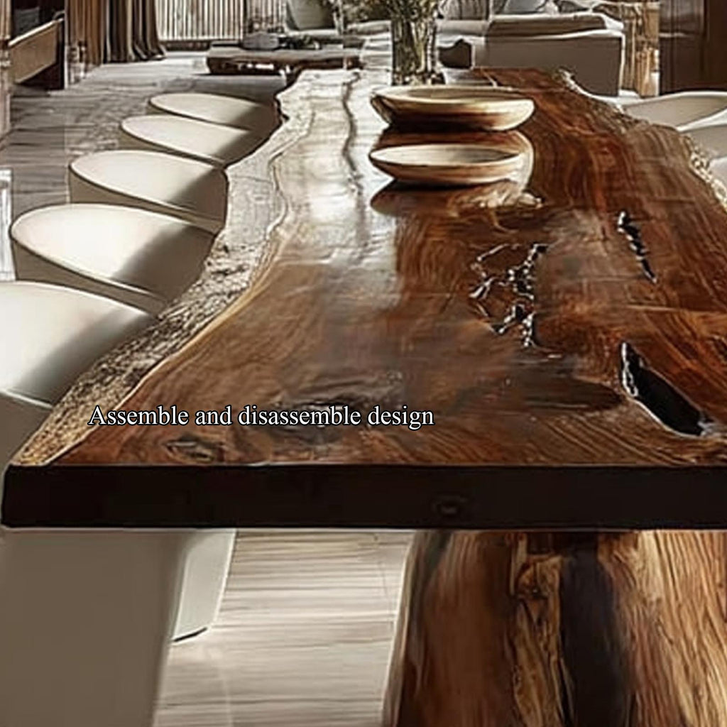 Mid Century Raw Edge Wooden Dining Table Kitchen
