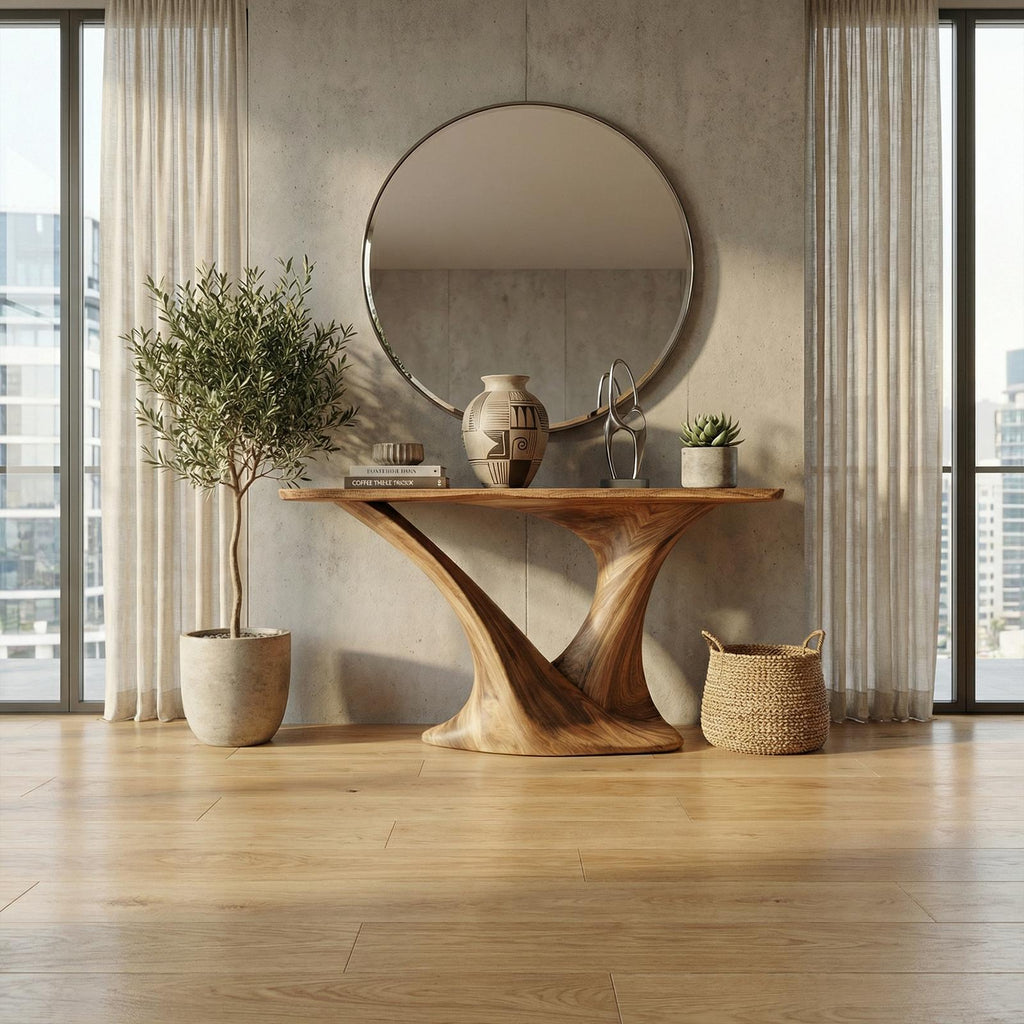 Modern Split Pedestal Wood Console Table, Handcrafted Entryway, Hallway & Sofa Back Table