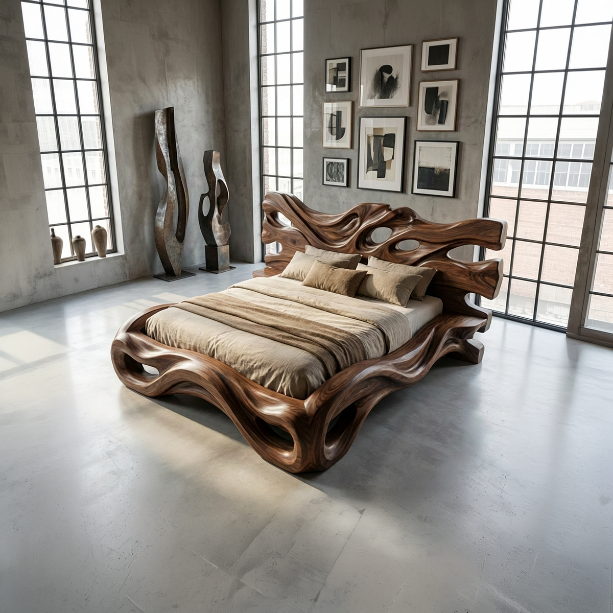 Rustic Sculptural Platform Bed For Bedroom Or Master Interior SINLKIWB109